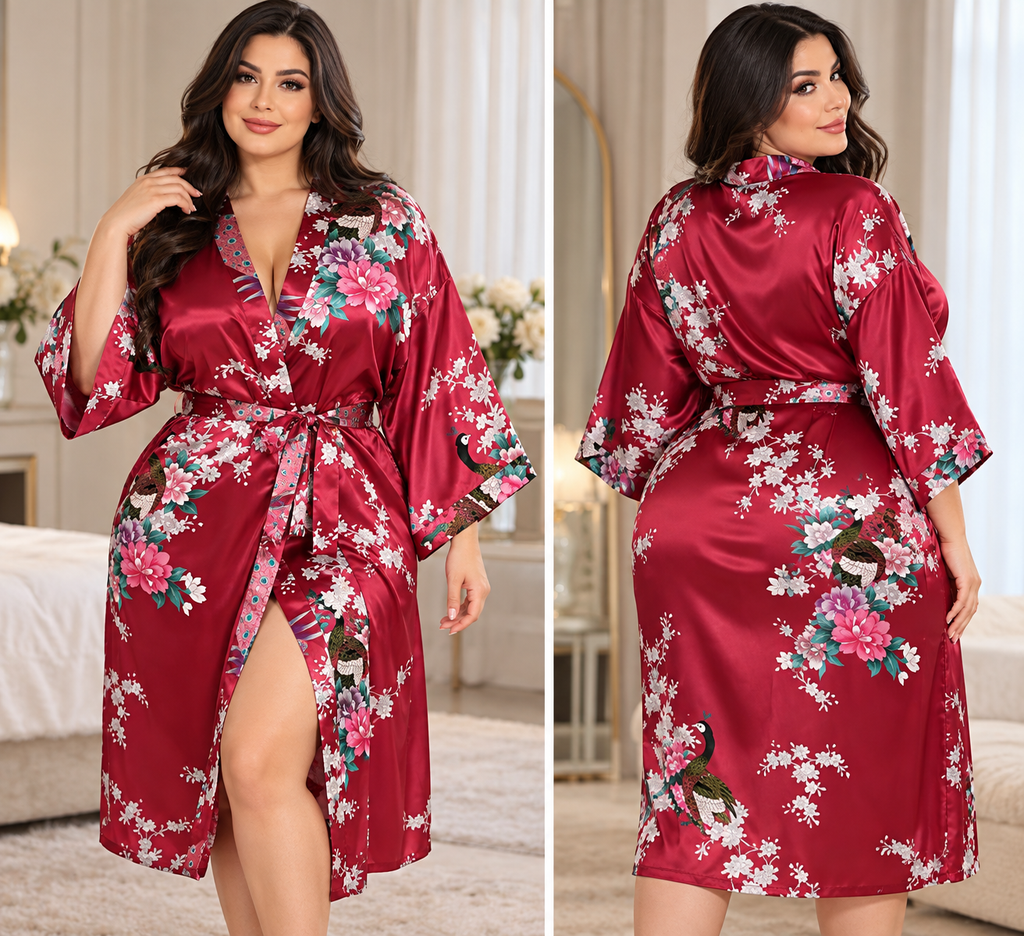 Norvela Floral Satin Kimono Robe