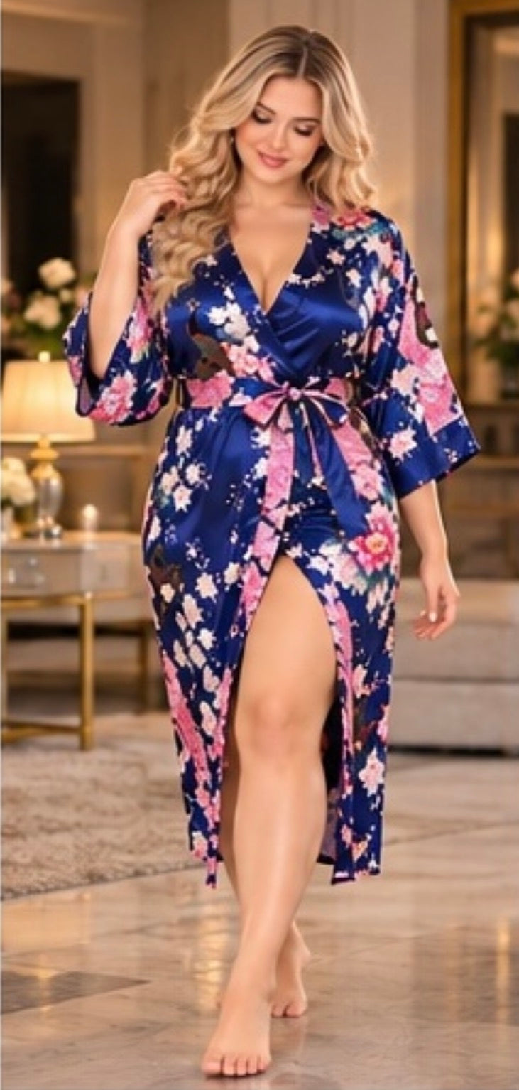 Norvela Floral Satin Kimono Robe