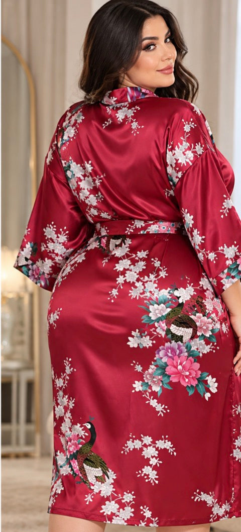 Norvela Floral Satin Kimono Robe