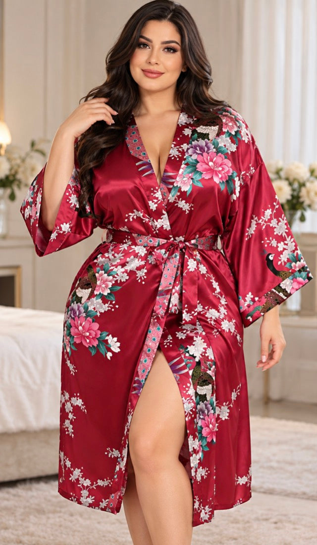 Norvela Floral Satin Kimono Robe