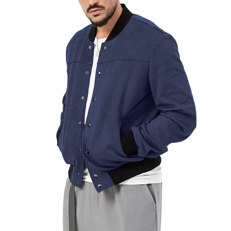 2025 Amazon Autumn and Winter Suede Stand Collar Men's Button Cardigan Jacket Cross-Border Casual Trendy American Jacket Men
