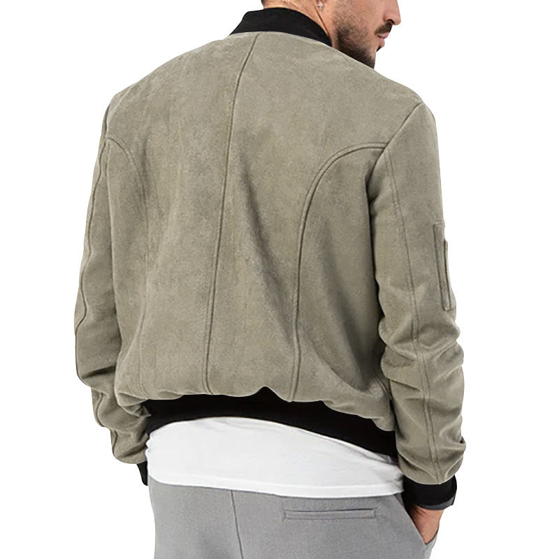 2025 Amazon Autumn and Winter Suede Stand Collar Men's Button Cardigan Jacket Cross-Border Casual Trendy American Jacket Men