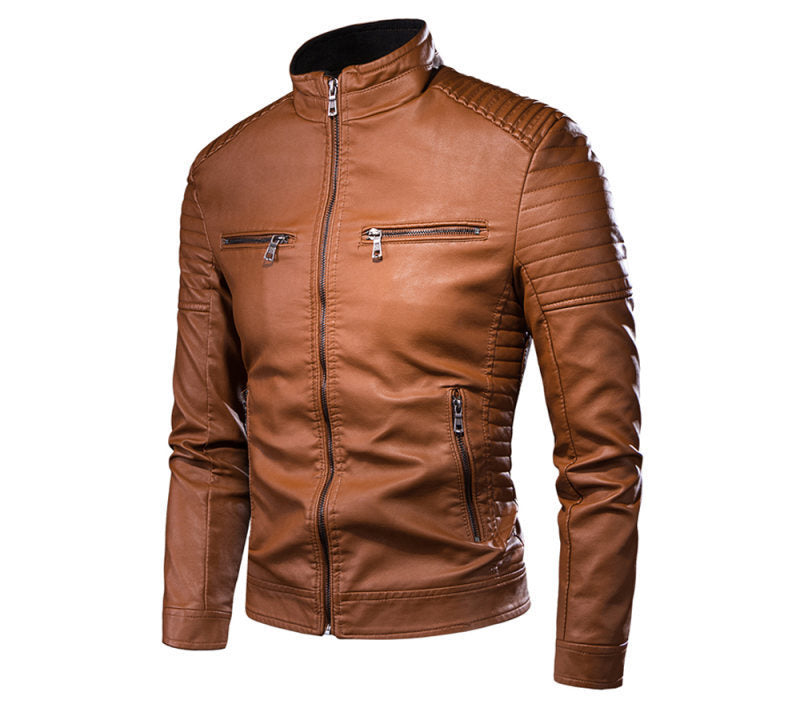 2025 Foreign Trade Amazon Autumn and Winter Men's Hot Selling Leather Jacket Jacket Stand Collar Young and Middle-Aged Stand Collar Leather Jacket Jacket for Men