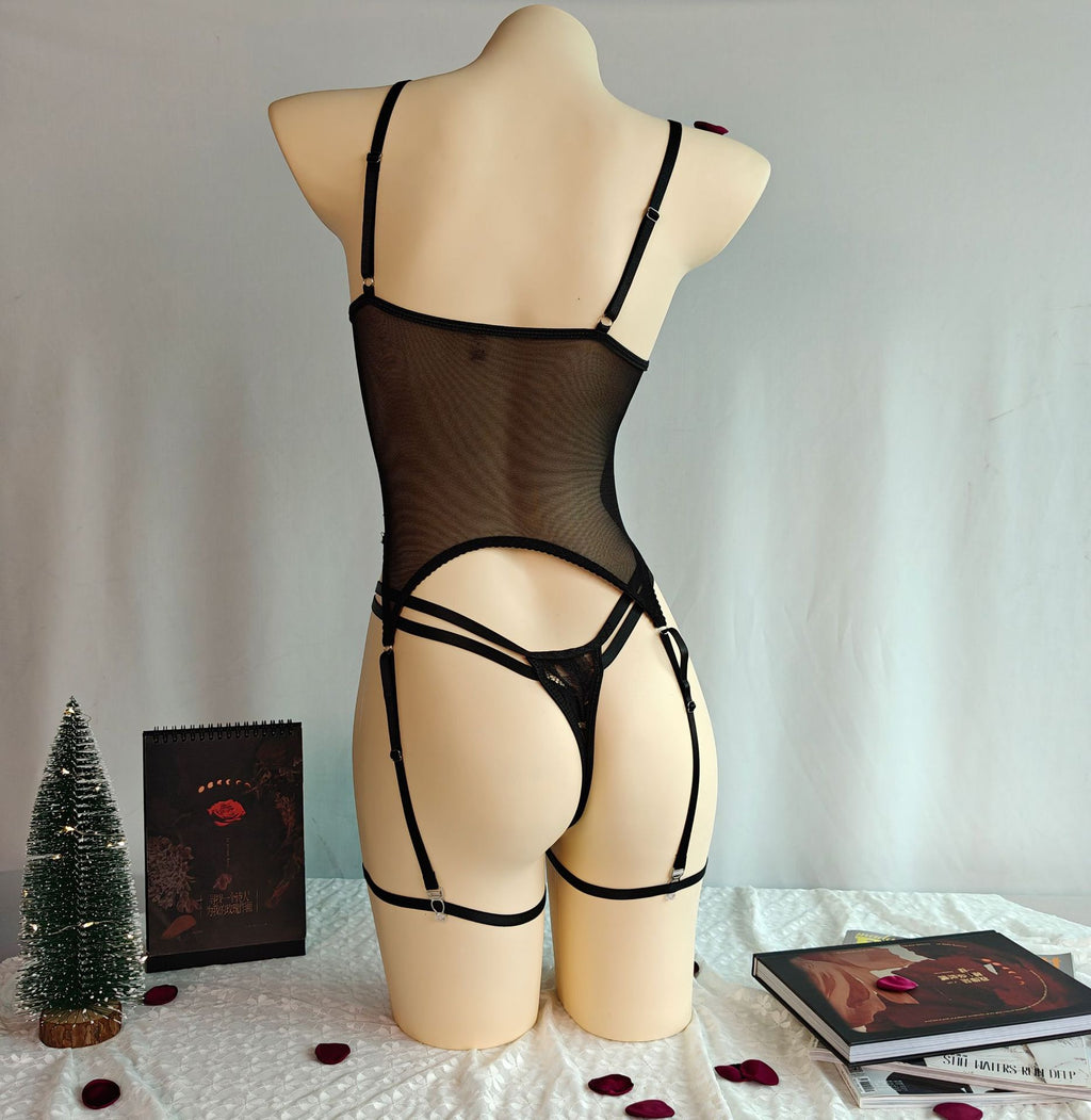 European and American sexy lingerie suit gauze charm flirt uniform embroidery perspective temptation thong suit