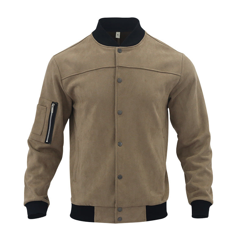 2025 Cross-Border Men's Jacket Autumn and Winter Suede Jacket European and American Stand Collar Single Breasted Cardigan Jacket Casual Jacket for Men