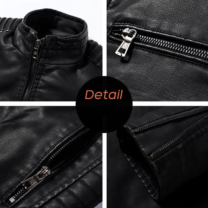 2025 Foreign Trade Amazon Autumn and Winter Men's Hot Selling Leather Jacket Jacket Stand Collar Young and Middle-Aged Stand Collar Leather Jacket Jacket for Men