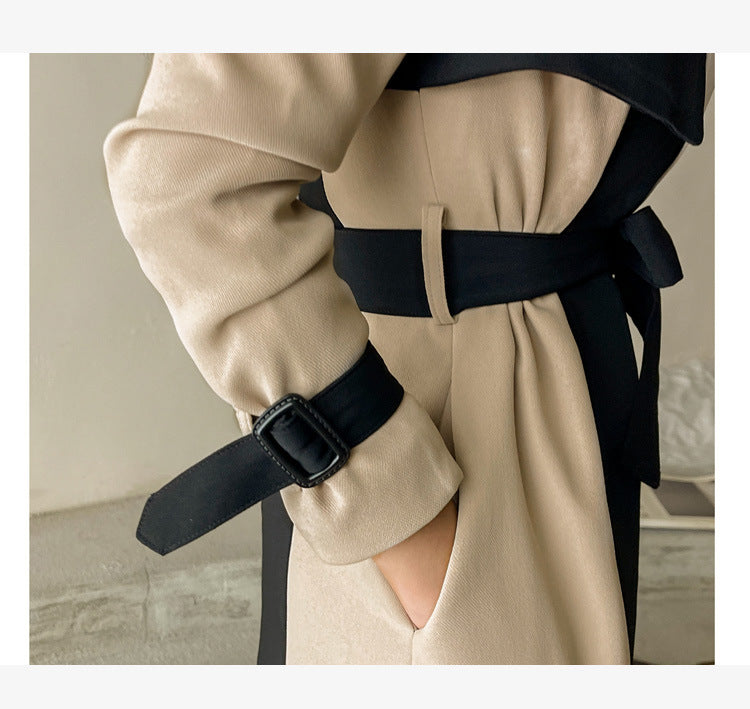 British Style Windbreaker Jacket Cross-Border Women's Clothing 2025 New Korean Style Elegant Suit Collar Color Matching Lace-Up Fashion Windbreaker