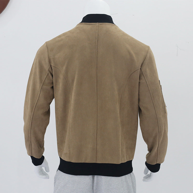 2025 Amazon Autumn and Winter Suede Stand Collar Men's Button Cardigan Jacket Cross-Border Casual Trendy American Jacket Men