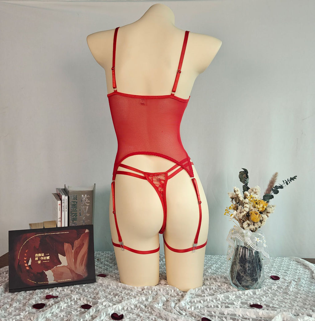 European and American sexy lingerie suit gauze charm flirt uniform embroidery perspective temptation thong suit