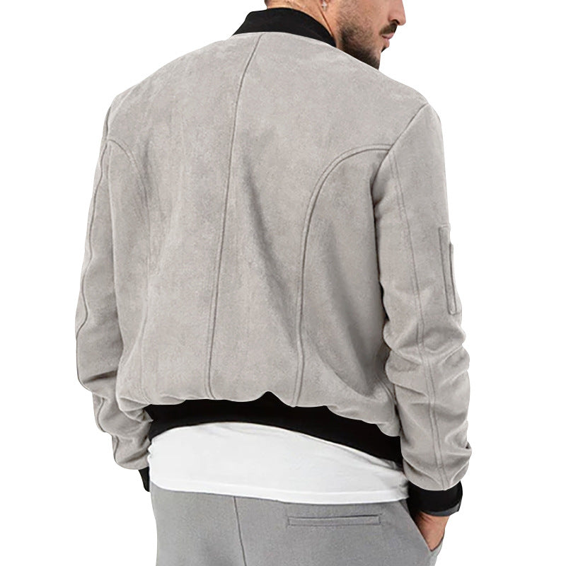 2025 Cross-Border Men's Jacket Autumn and Winter Suede Jacket European and American Stand Collar Single Breasted Cardigan Jacket Casual Jacket for Men