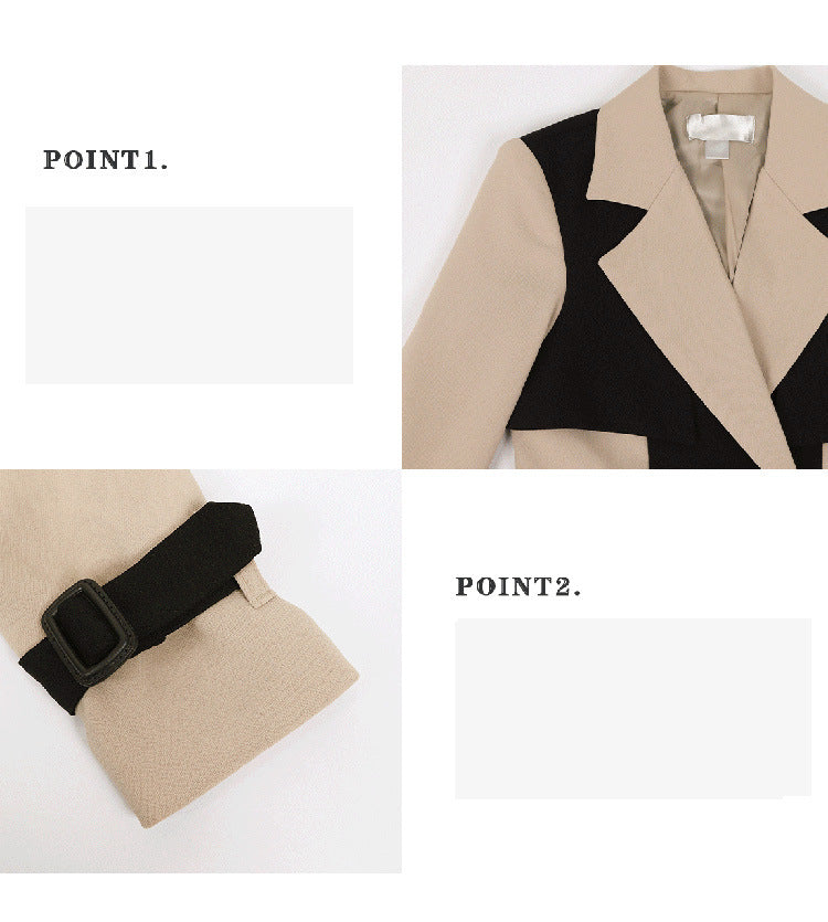 British Style Windbreaker Jacket Cross-Border Women's Clothing 2025 New Korean Style Elegant Suit Collar Color Matching Lace-Up Fashion Windbreaker