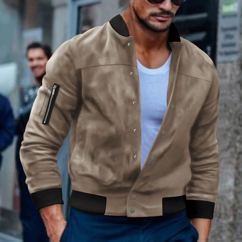 2025 Cross-Border Men's Jacket Autumn and Winter Suede Jacket European and American Stand Collar Single Breasted Cardigan Jacket Casual Jacket for Men