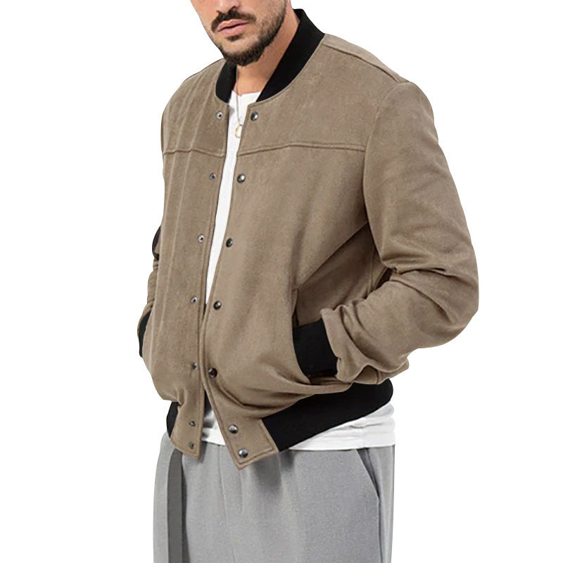 2025 Amazon Autumn and Winter Suede Stand Collar Men's Button Cardigan Jacket Cross-Border Casual Trendy American Jacket Men