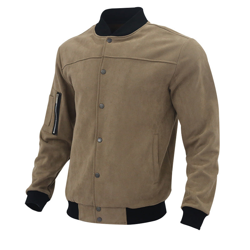 2025 Cross-Border Men's Jacket Autumn and Winter Suede Jacket European and American Stand Collar Single Breasted Cardigan Jacket Casual Jacket for Men