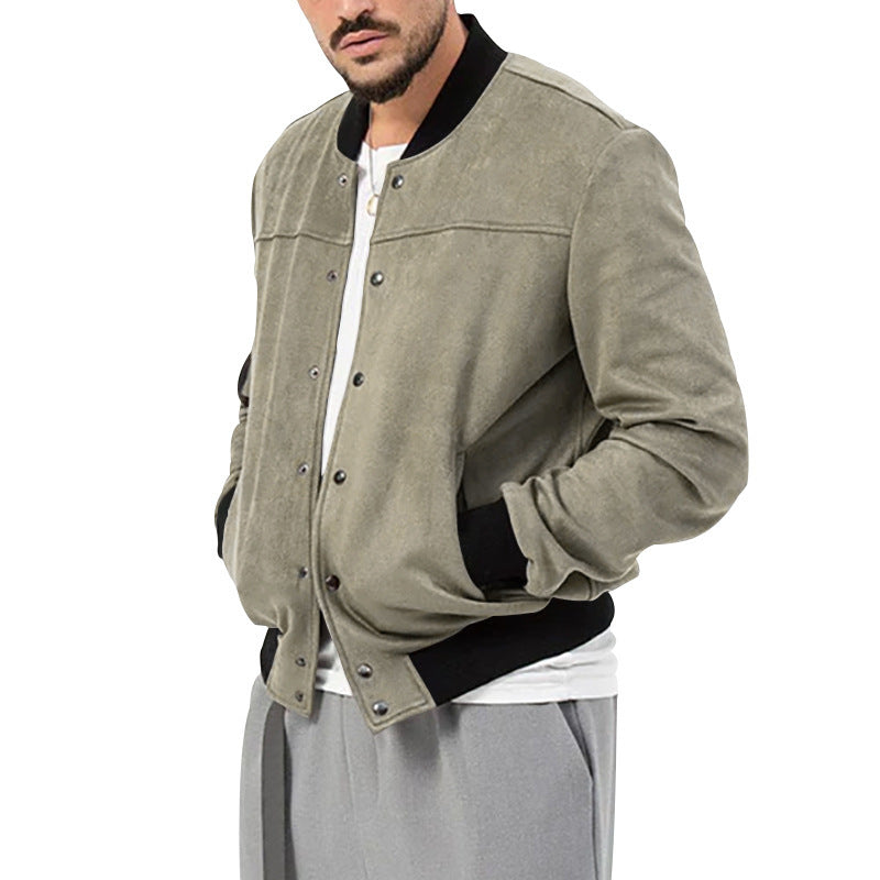 2025 Amazon Autumn and Winter Suede Stand Collar Men's Button Cardigan Jacket Cross-Border Casual Trendy American Jacket Men