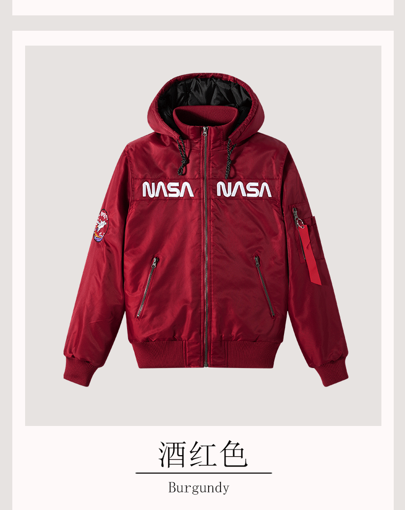 2022 New NASA Winter Casual Sports Men's Jacket Trendy Hooded Cotton Clothes European and American Flying Suit Jacket for Men