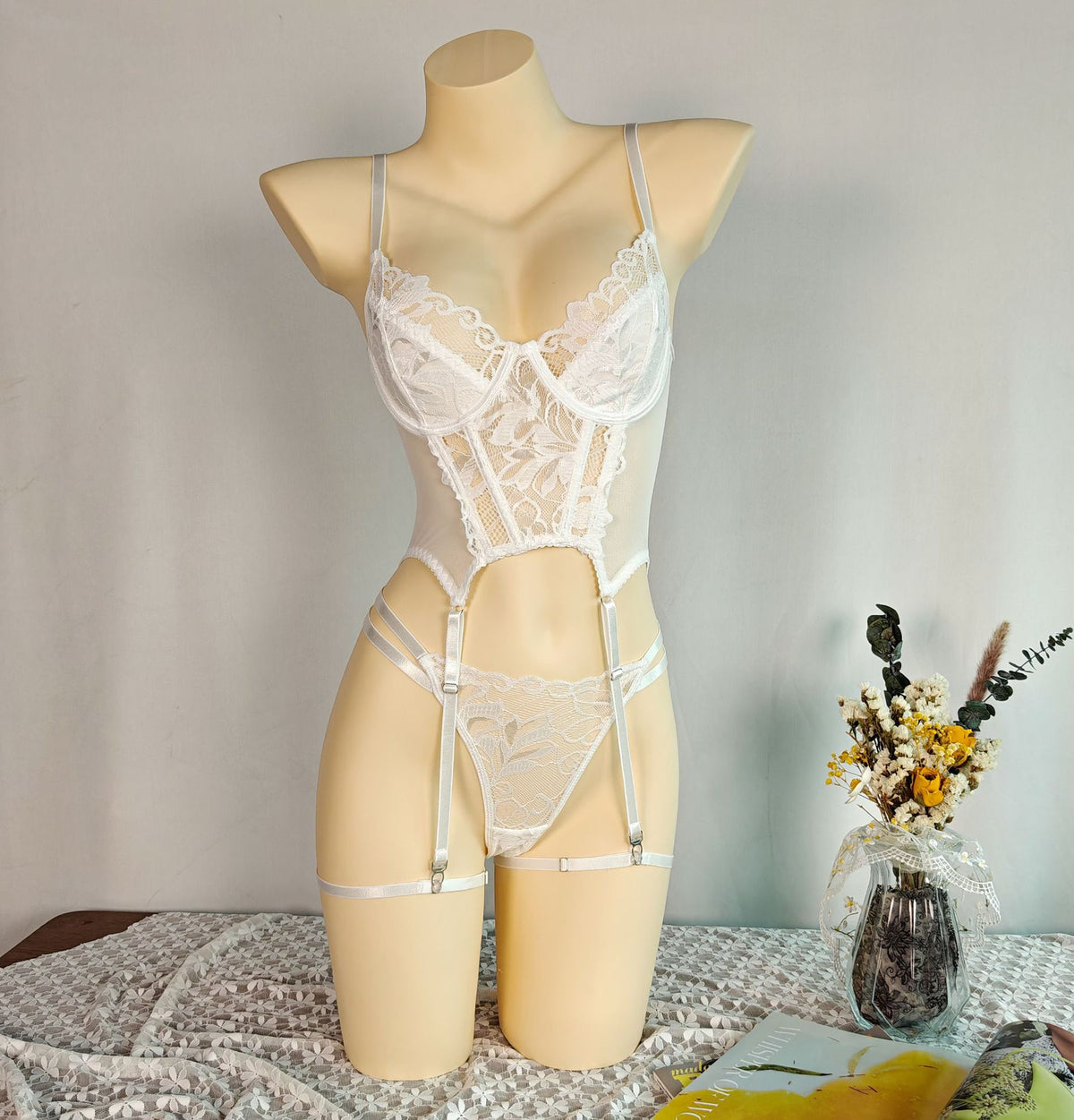European and American sexy lingerie suit gauze charm flirt uniform embroidery perspective temptation thong suit