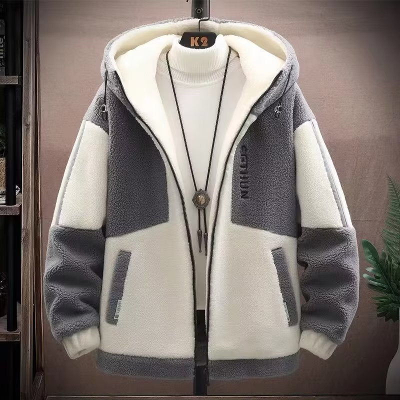 2025 New Lambskin Jacket Men's Winter Loose Trendy Teenagers Junior High School Students Thickened Casual Men