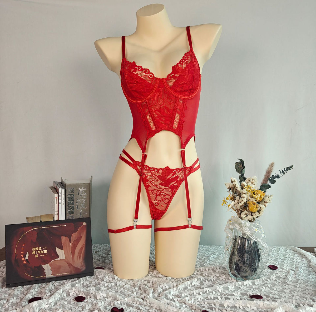 European and American sexy lingerie suit gauze charm flirt uniform embroidery perspective temptation thong suit