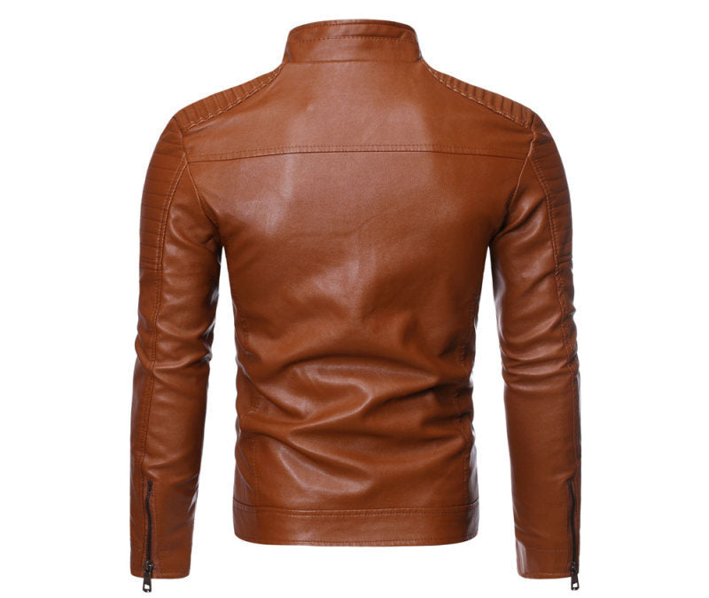 2025 Foreign Trade Amazon Autumn and Winter Men's Hot Selling Leather Jacket Jacket Stand Collar Young and Middle-Aged Stand Collar Leather Jacket Jacket for Men