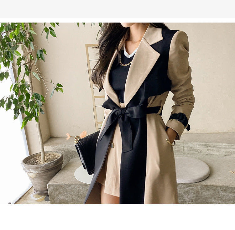 British Style Windbreaker Jacket Cross-Border Women's Clothing 2025 New Korean Style Elegant Suit Collar Color Matching Lace-Up Fashion Windbreaker