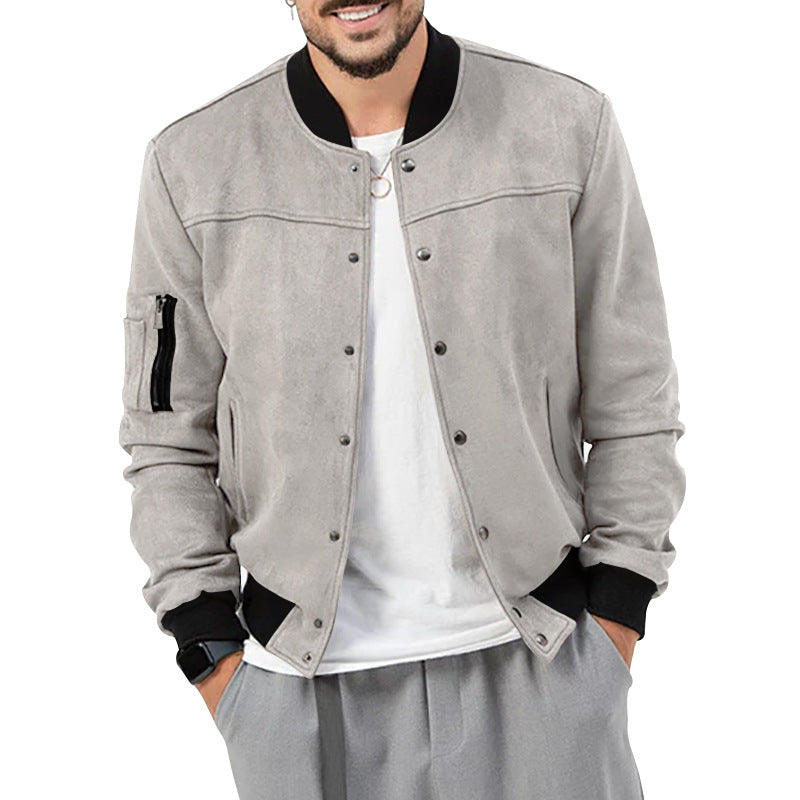 2025 Amazon Autumn and Winter Suede Stand Collar Men's Button Cardigan Jacket Cross-Border Casual Trendy American Jacket Men