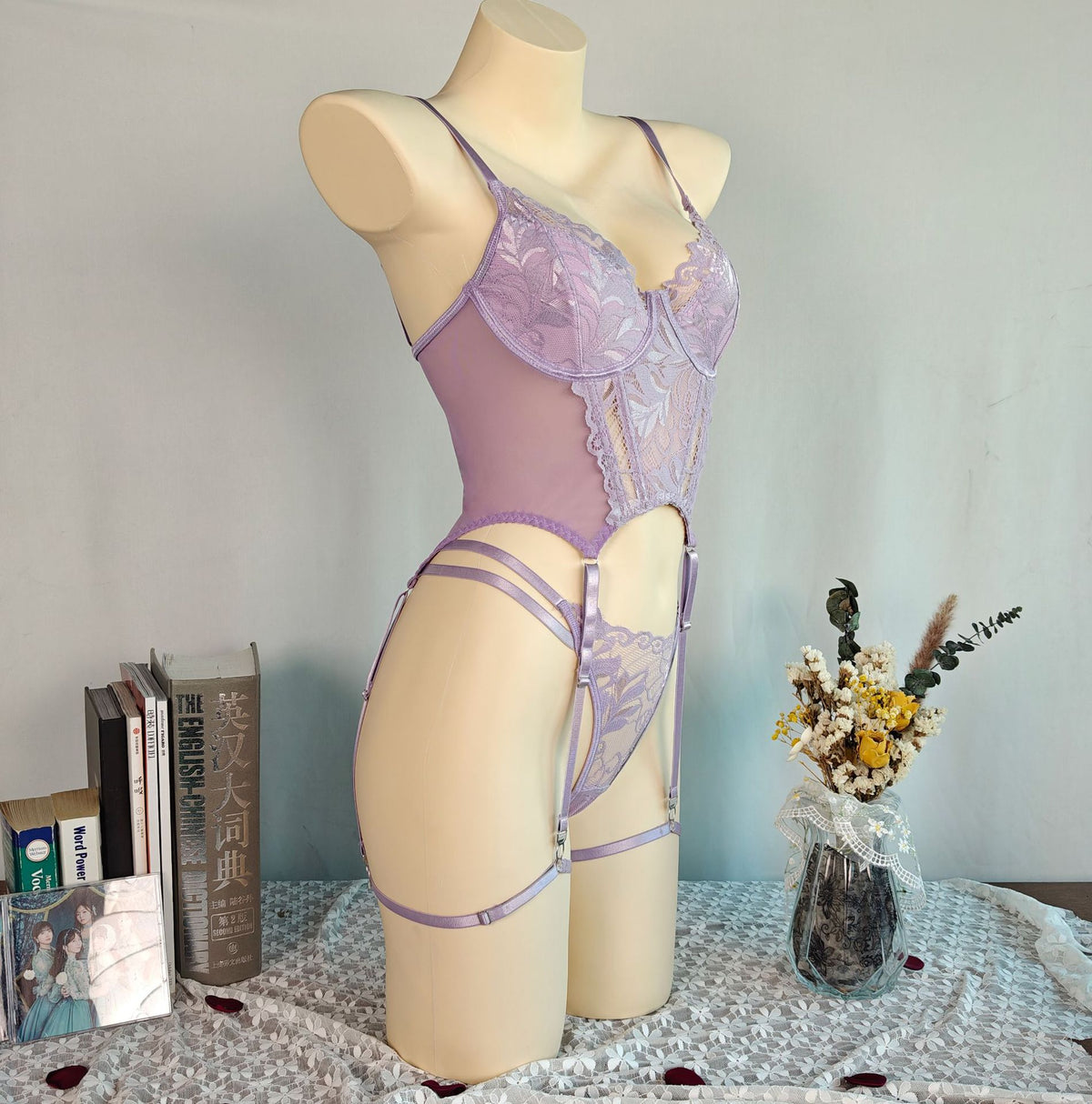 European and American sexy lingerie suit gauze charm flirt uniform embroidery perspective temptation thong suit