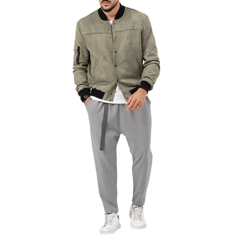 2025 Amazon Autumn and Winter Suede Stand Collar Men's Button Cardigan Jacket Cross-Border Casual Trendy American Jacket Men