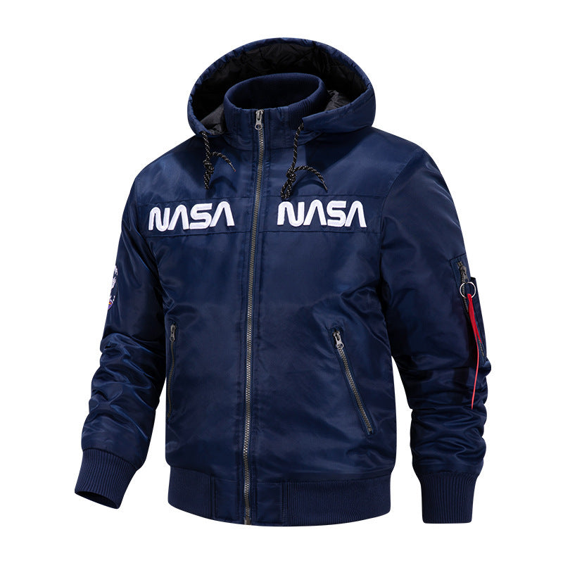 2022 New NASA Winter Casual Sports Men's Jacket Trendy Hooded Cotton Clothes European and American Flying Suit Jacket for Men