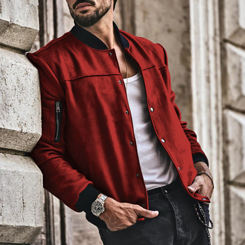 2025 Amazon Autumn and Winter Suede Stand Collar Men's Button Cardigan Jacket Cross-Border Casual Trendy American Jacket Men