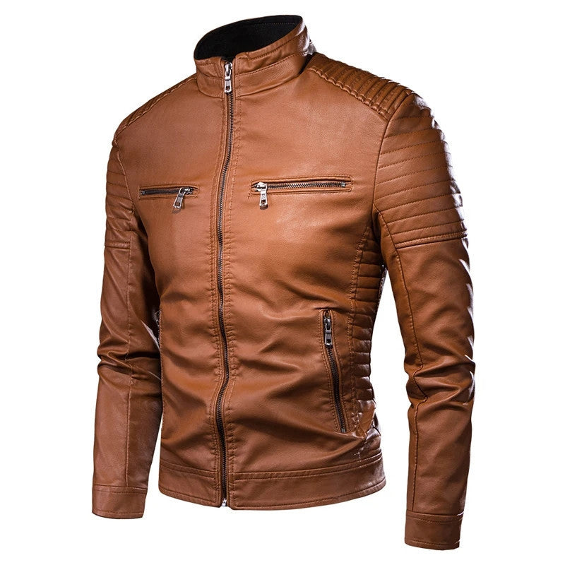 2026 Foreign Trade Amazon Autumn and Winter Men's Hot Selling Leather Jacket Jacket Stand Collar Young and Middle-Aged Stand Collar Leather Jacket Jacket for Men