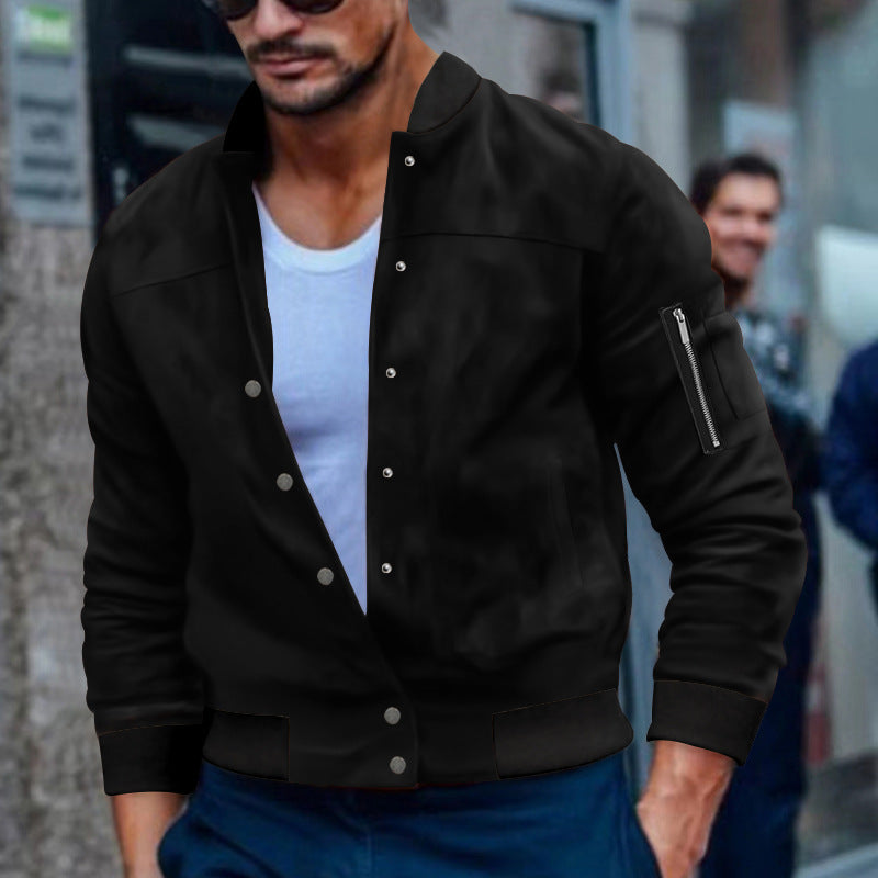 2025 Cross-Border Men's Jacket Autumn and Winter Suede Jacket European and American Stand Collar Single Breasted Cardigan Jacket Casual Jacket for Men