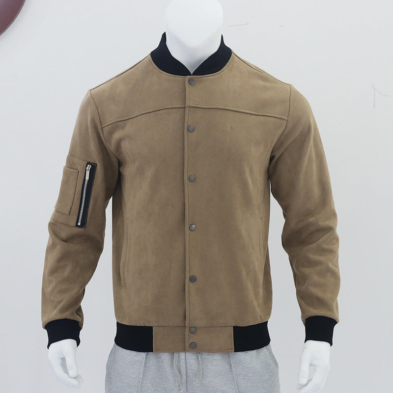 2025 Amazon Autumn and Winter Suede Stand Collar Men's Button Cardigan Jacket Cross-Border Casual Trendy American Jacket Men