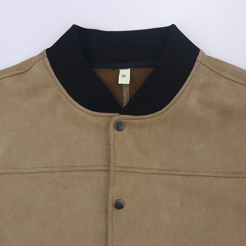 2025 Amazon Autumn and Winter Suede Stand Collar Men's Button Cardigan Jacket Cross-Border Casual Trendy American Jacket Men