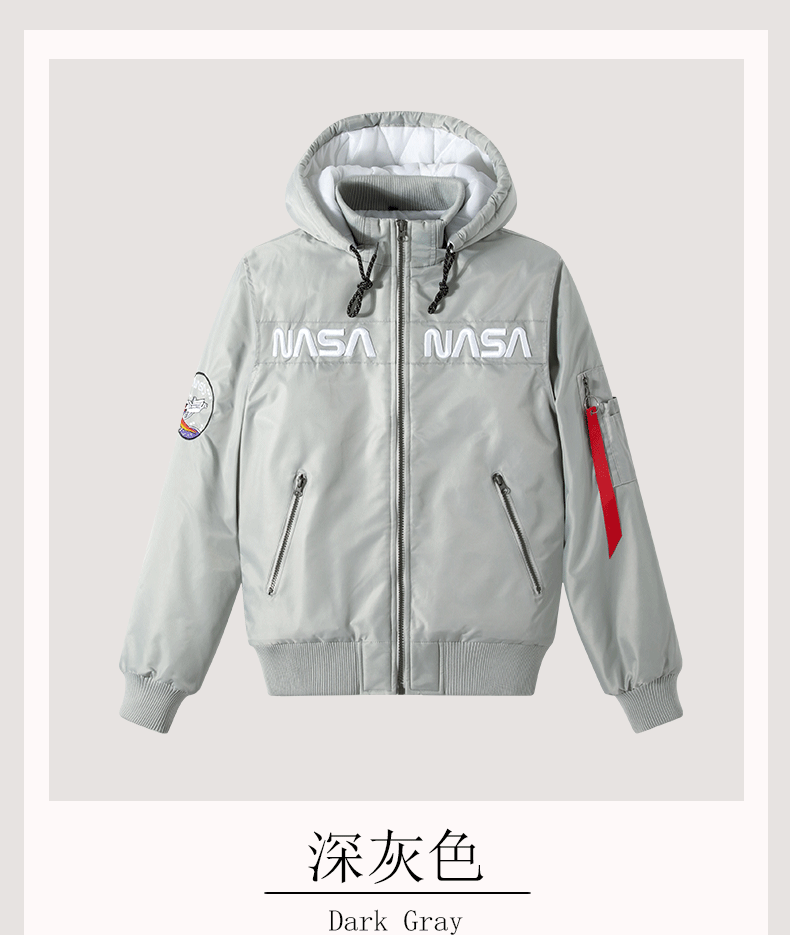 2022 New NASA Winter Casual Sports Men's Jacket Trendy Hooded Cotton Clothes European and American Flying Suit Jacket for Men