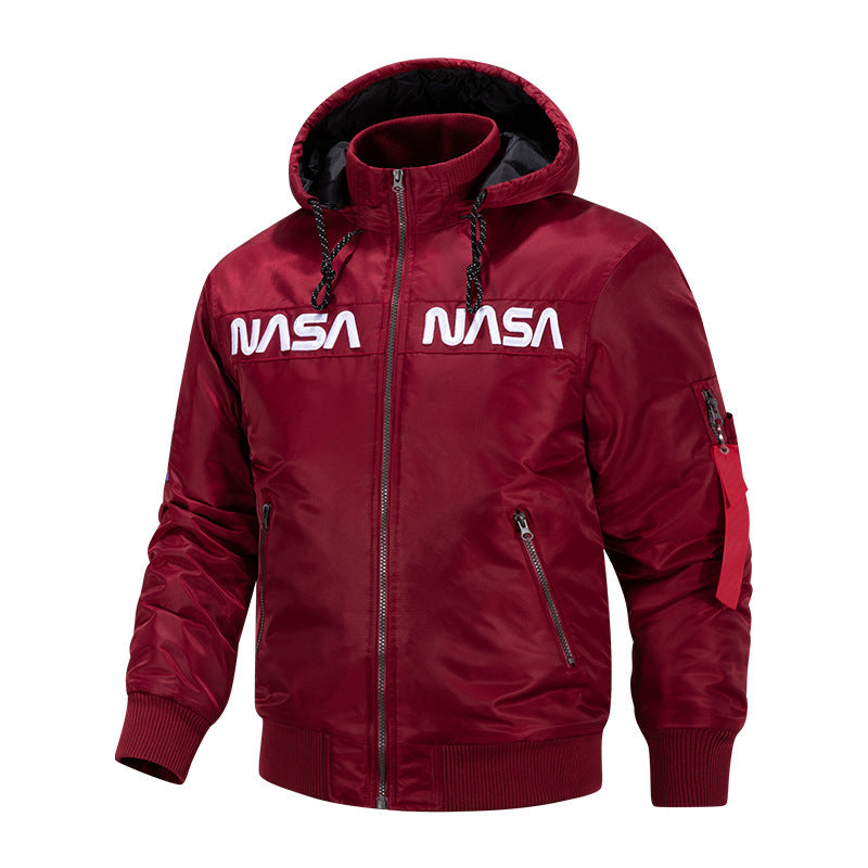 2022 New NASA Winter Casual Sports Men's Jacket Trendy Hooded Cotton Clothes European and American Flying Suit Jacket for Men
