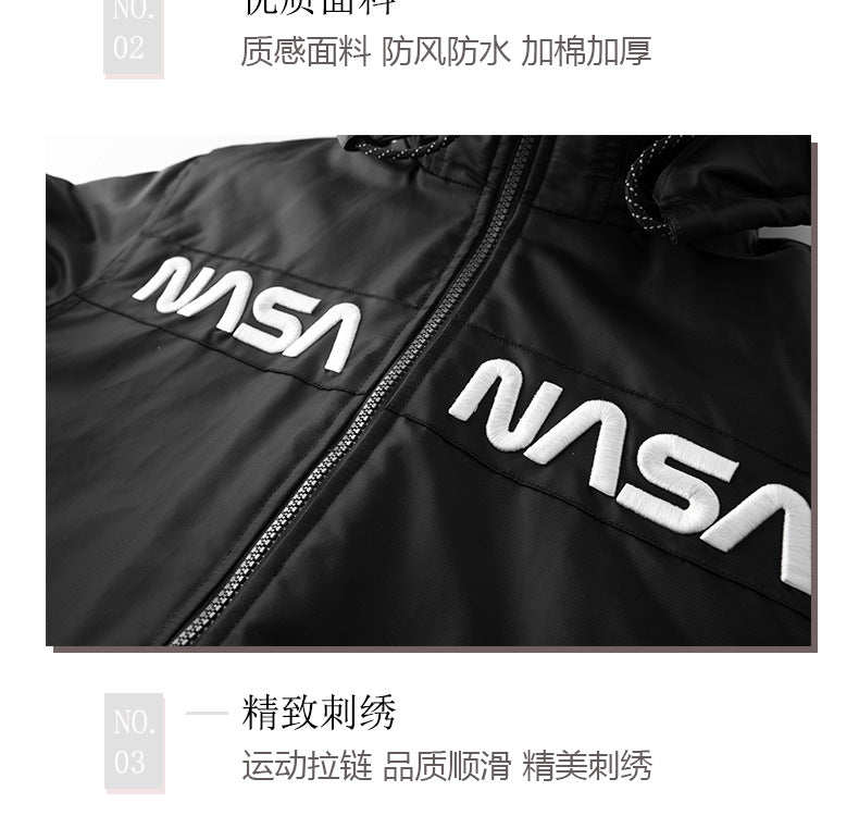 2022 New NASA Winter Casual Sports Men's Jacket Trendy Hooded Cotton Clothes European and American Flying Suit Jacket for Men