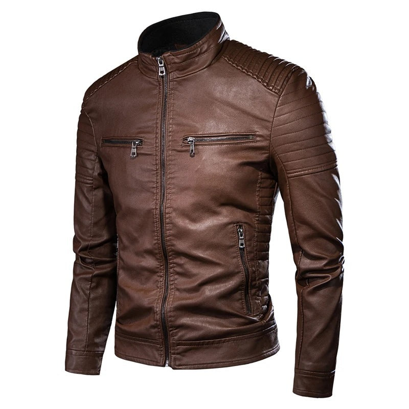 2026 Foreign Trade Amazon Autumn and Winter Men's Hot Selling Leather Jacket Jacket Stand Collar Young and Middle-Aged Stand Collar Leather Jacket Jacket for Men