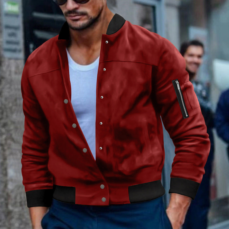 2025 Cross-Border Men's Jacket Autumn and Winter Suede Jacket European and American Stand Collar Single Breasted Cardigan Jacket Casual Jacket for Men