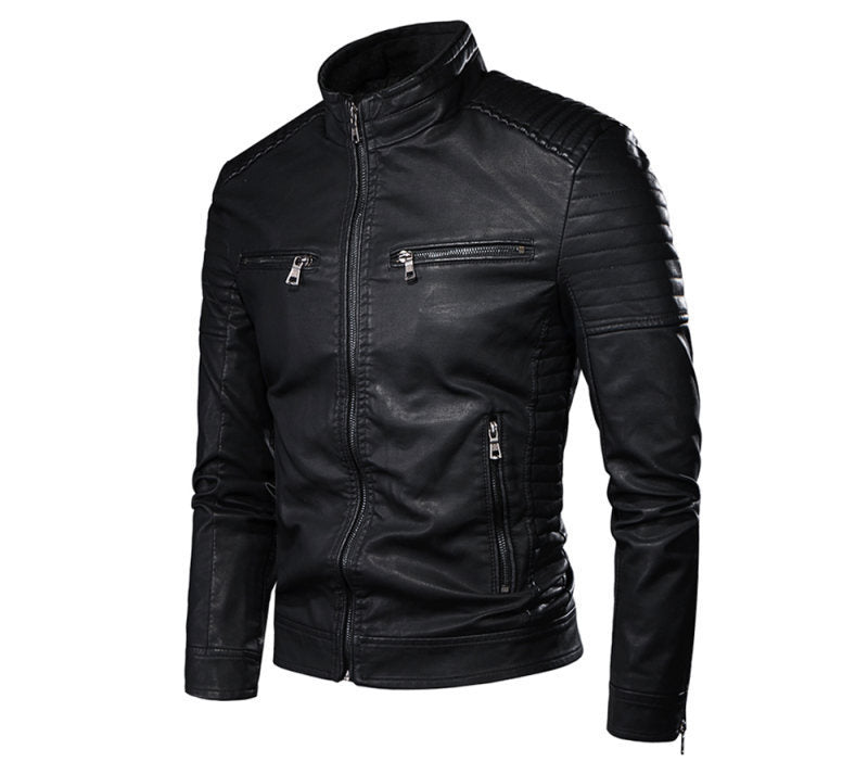 2025 Foreign Trade Amazon Autumn and Winter Men's Hot Selling Leather Jacket Jacket Stand Collar Young and Middle-Aged Stand Collar Leather Jacket Jacket for Men