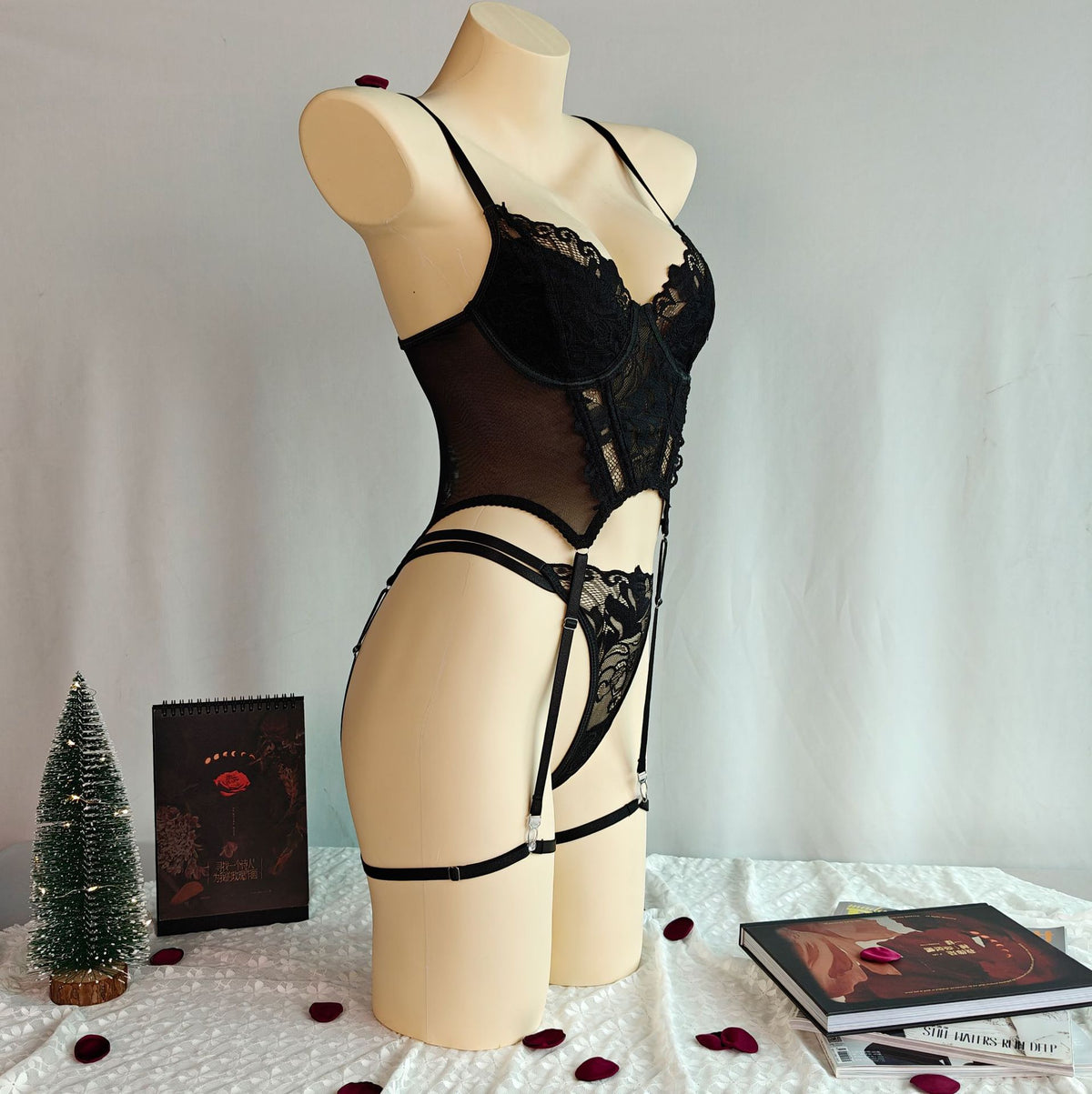 European and American sexy lingerie suit gauze charm flirt uniform embroidery perspective temptation thong suit