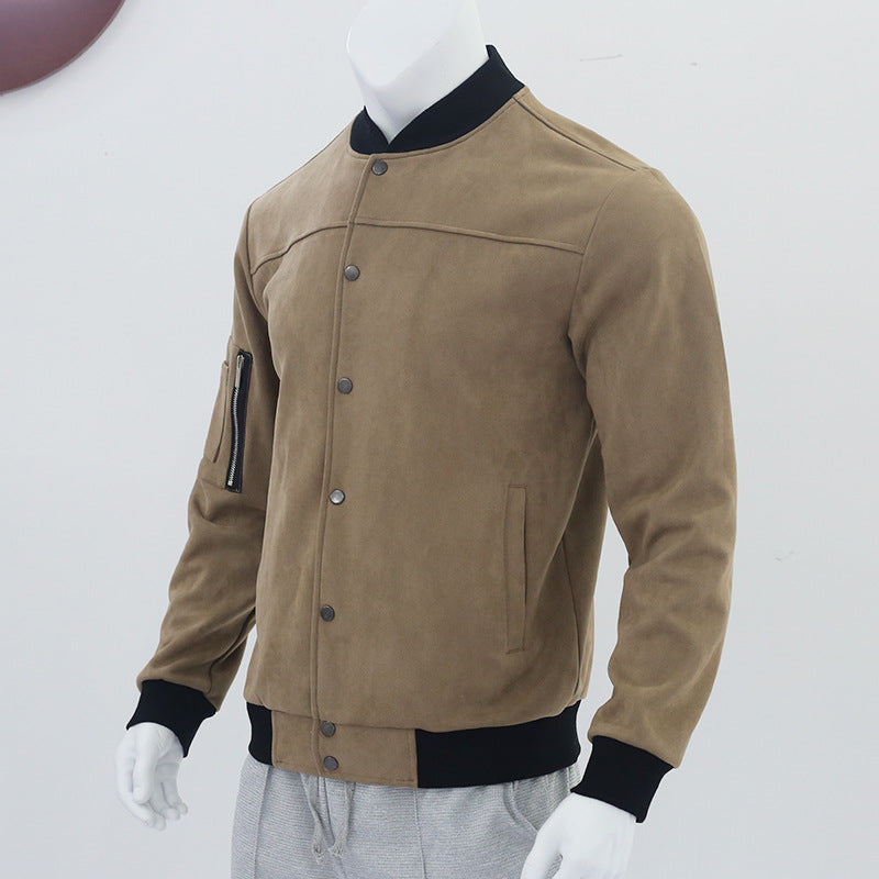 2025 Amazon Autumn and Winter Suede Stand Collar Men's Button Cardigan Jacket Cross-Border Casual Trendy American Jacket Men