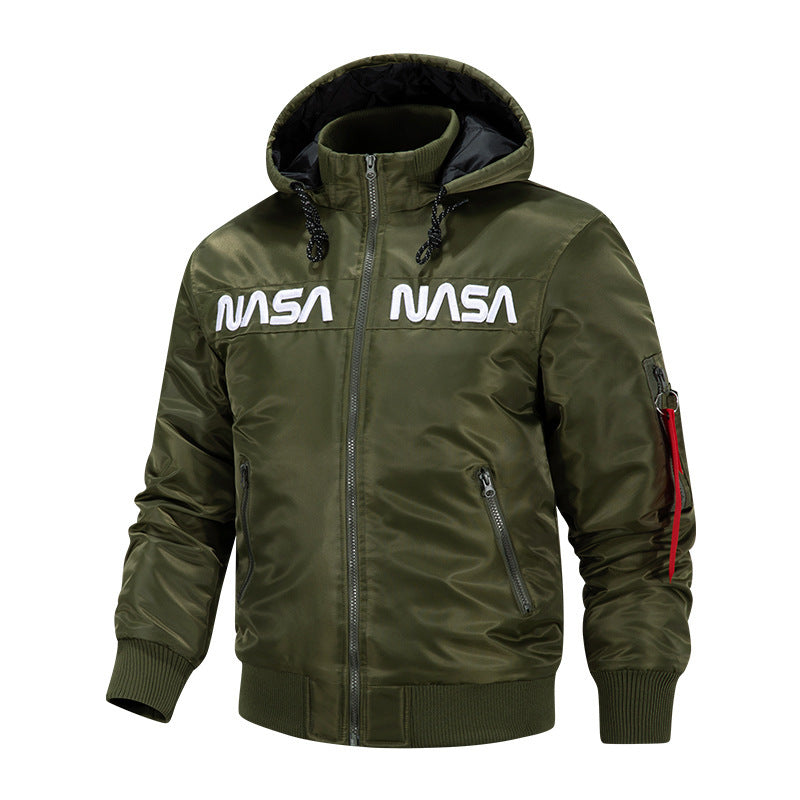 2022 New NASA Winter Casual Sports Men's Jacket Trendy Hooded Cotton Clothes European and American Flying Suit Jacket for Men