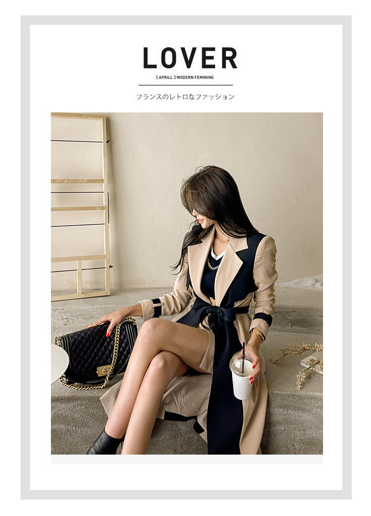 British Style Windbreaker Jacket Cross-Border Women's Clothing 2025 New Korean Style Elegant Suit Collar Color Matching Lace-Up Fashion Windbreaker