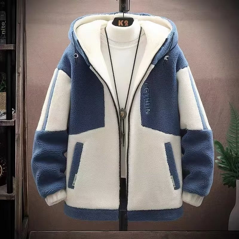 2025 New Lambskin Jacket Men's Winter Loose Trendy Teenagers Junior High School Students Thickened Casual Men