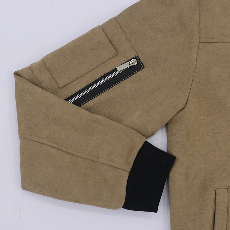 2025 Amazon Autumn and Winter Suede Stand Collar Men's Button Cardigan Jacket Cross-Border Casual Trendy American Jacket Men