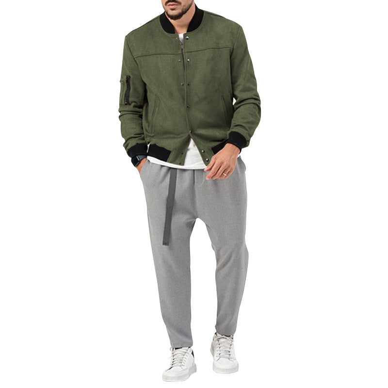 2025 Amazon Autumn and Winter Suede Stand Collar Men's Button Cardigan Jacket Cross-Border Casual Trendy American Jacket Men