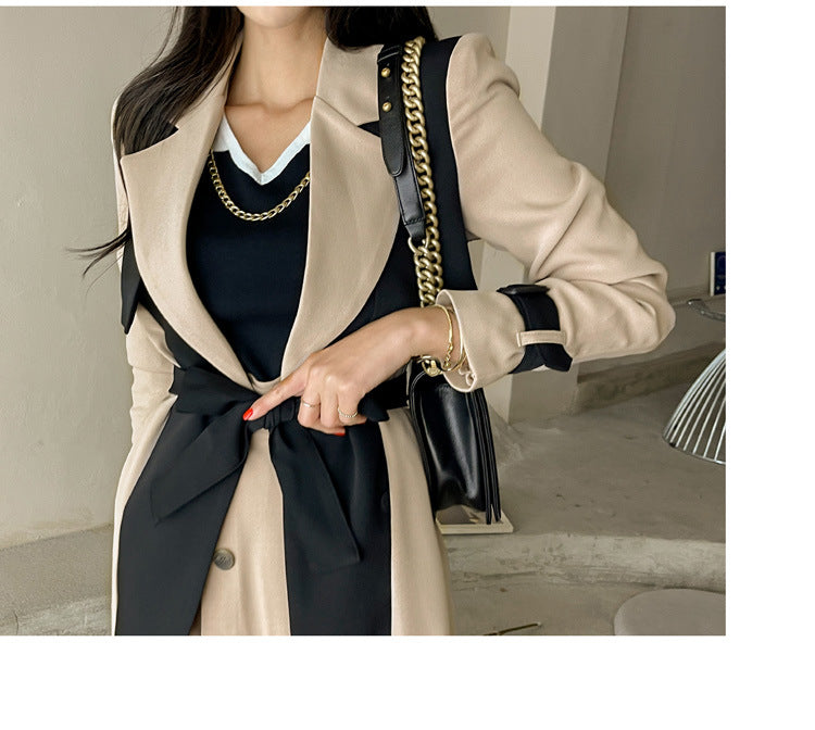 British Style Windbreaker Jacket Cross-Border Women's Clothing 2025 New Korean Style Elegant Suit Collar Color Matching Lace-Up Fashion Windbreaker