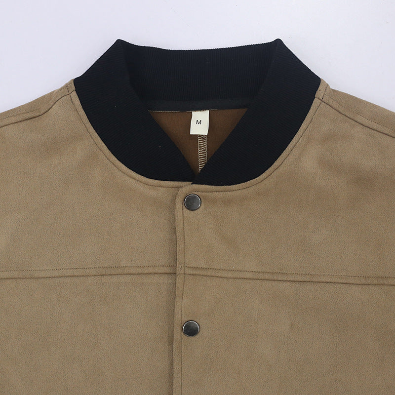 2025 Cross-Border Men's Jacket Autumn and Winter Suede Jacket European and American Stand Collar Single Breasted Cardigan Jacket Casual Jacket for Men