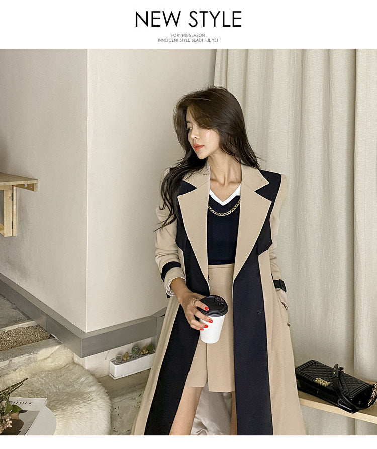 British Style Windbreaker Jacket Cross-Border Women's Clothing 2025 New Korean Style Elegant Suit Collar Color Matching Lace-Up Fashion Windbreaker